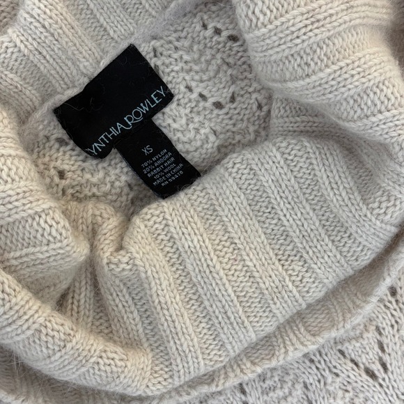 Cynthia Rowley Beige Angora Wool Blend Cowl Neck Cable Knit Sweater Dress XS - Picture 6 of 13